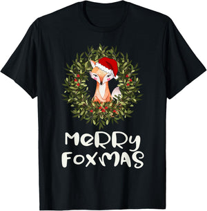 Cute Santa Fox Xmas Merry Foxmas T-Shirt - T-Shirt | Black