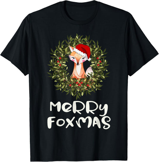 Cute Santa Fox Xmas Merry Foxmas T-Shirt - T-Shirt | Black