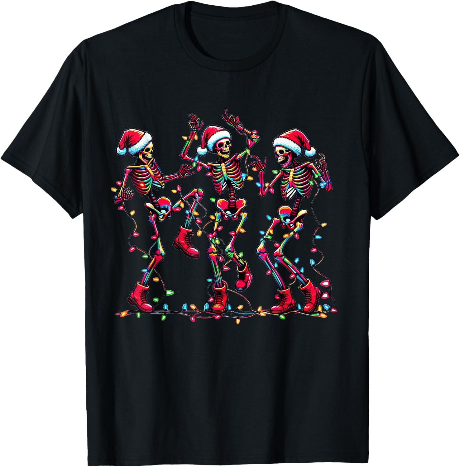 Christmas Skeleton Santa Dancing Lights T-Shirt - T-Shirt | Black