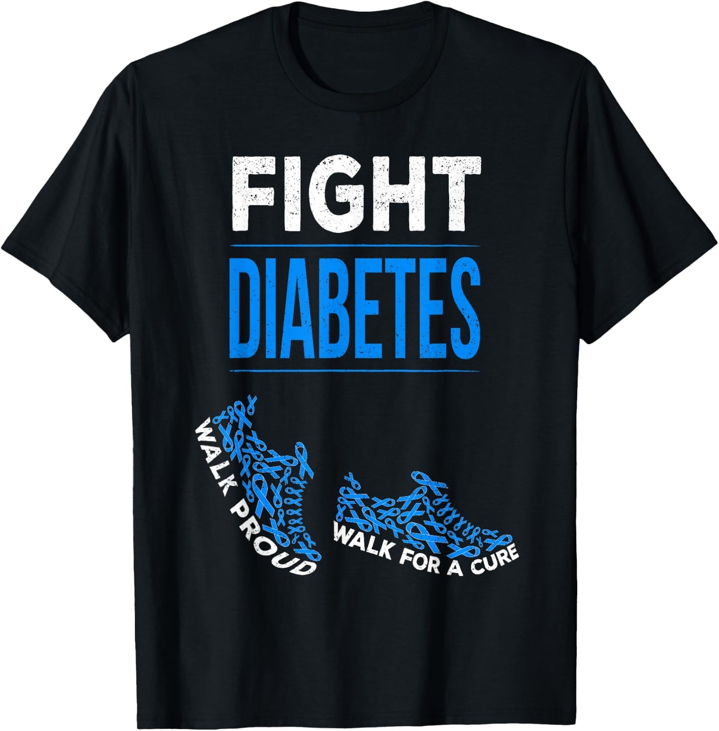 Fight Diabetes Walk for a Cure Awareness Ribbon T1D Type 1 T-Shirt - T-Shirt | Black