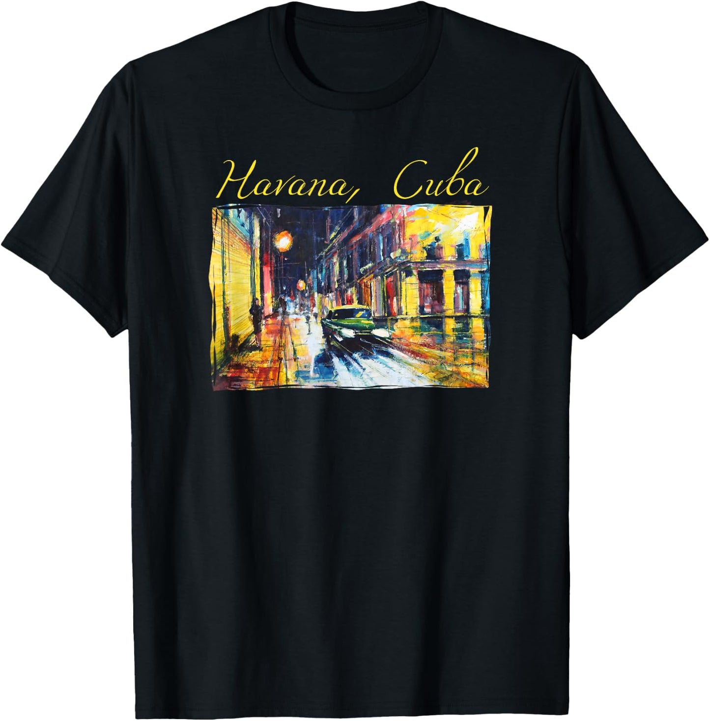 Havana Viejo Night Scene T Shirt - Habana Cuba Fine Art Gift T-Shirt - T-Shirt | Black