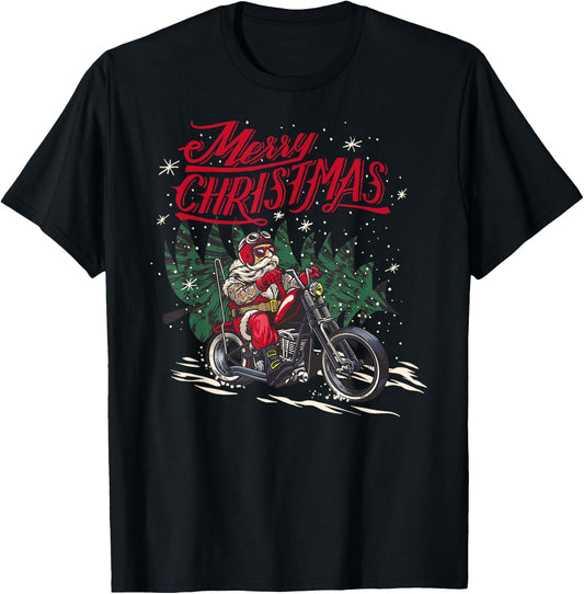 Santa Claus riding a motorcycle Christmas design T-Shirt - T-Shirt | Black