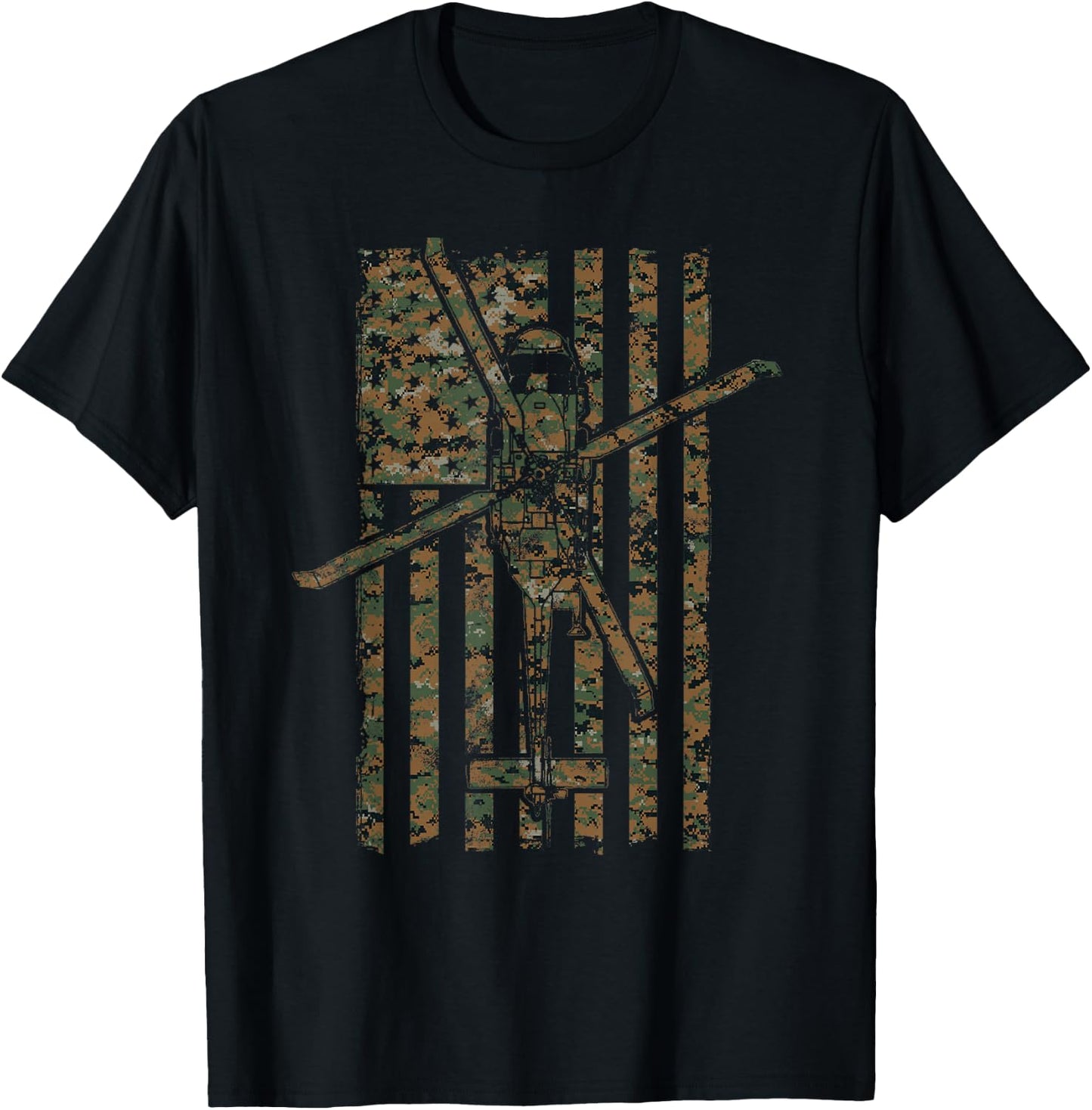 SH-60 Sea Hawk Helicopter Woodland Camo Vintage Flag T-Shirt - T-Shirt | Black