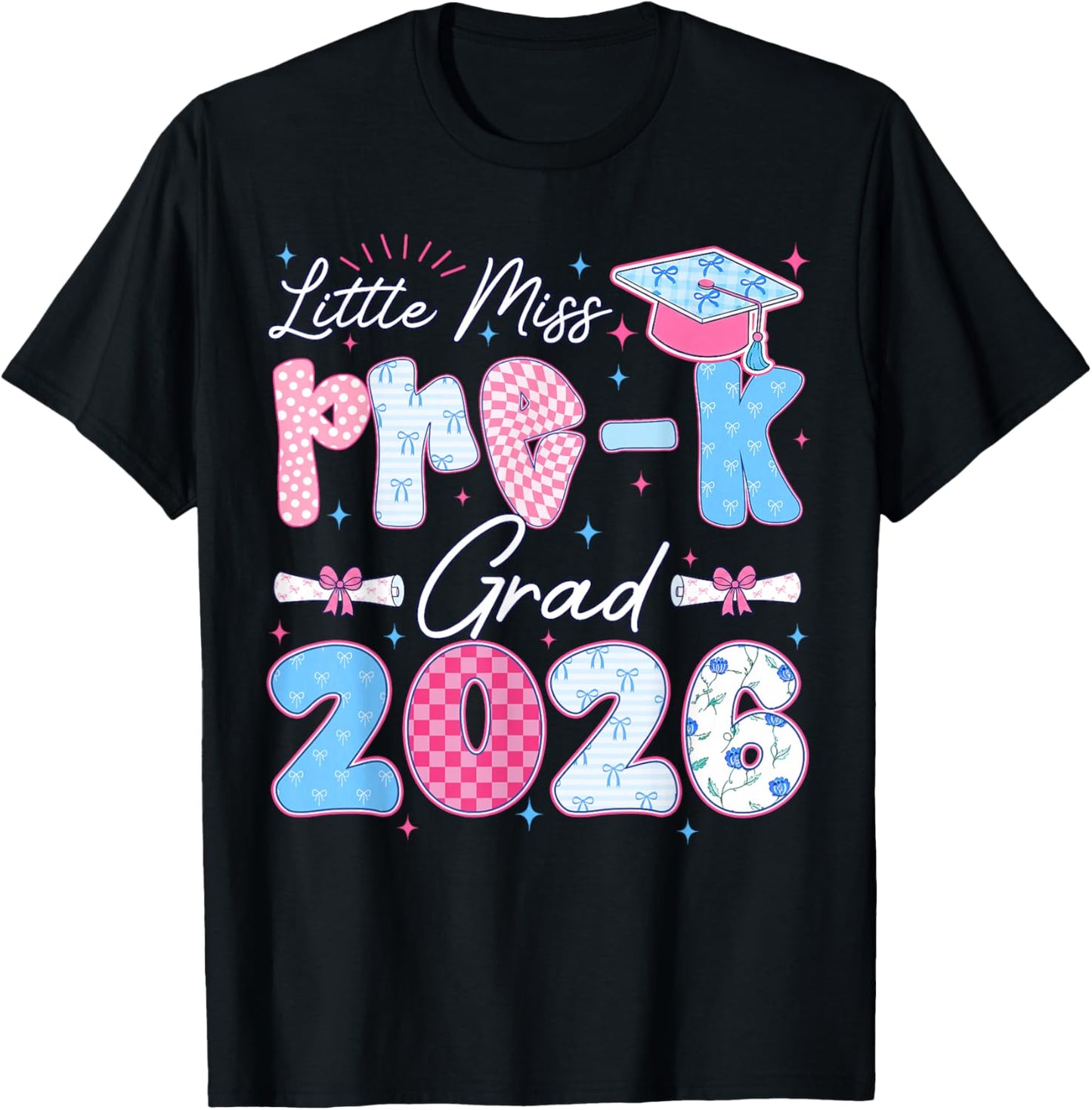 Little Miss Pre-K Grad 2026 Cute Preschool Graduation Bow T-Shirt - T-Shirt | Black