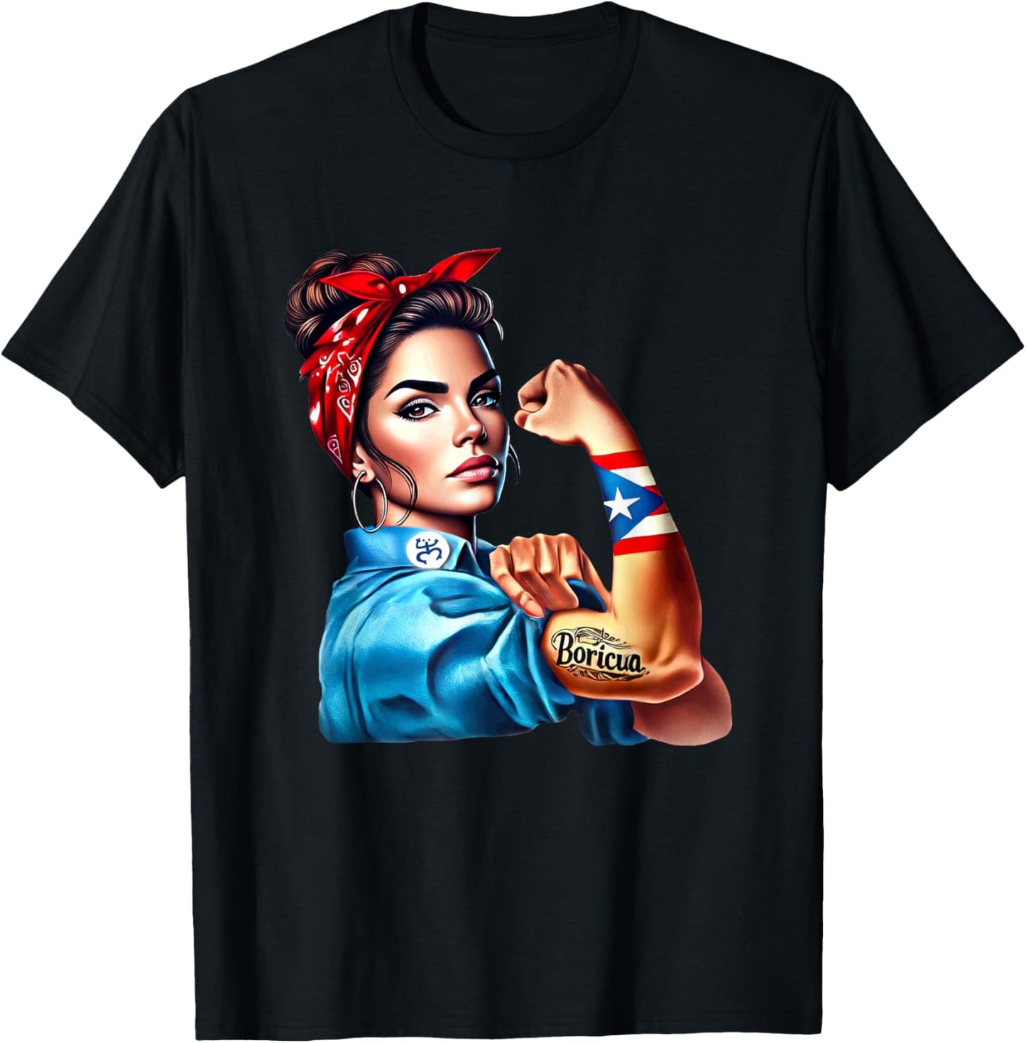 Boricua Tattoo Rosie Riveter Puerto Rico Flag Woman Coqui T-Shirt - T-Shirt | Black