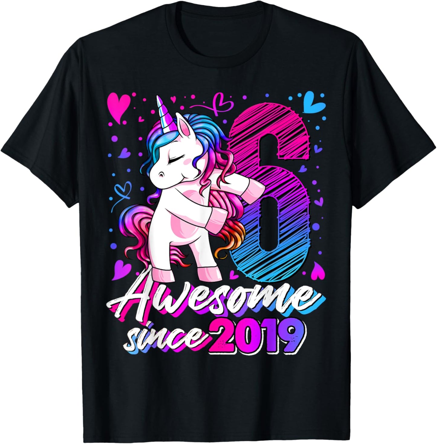 6 Year Old Unicorn Gifts For Girls 6th Birthday Girl Party T-Shirt - T-Shirt | Black