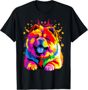 Watercolor Colorful Dogs Chow Chow T-Shirt - T-Shirt | Black