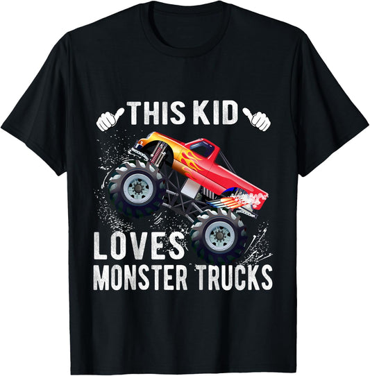Kids This Kid Loves Monster Trucks Boys and Girls Gift T-Shirt - T-Shirt | Black