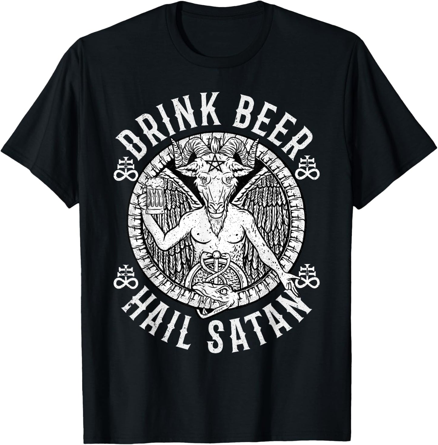 Drink Beer Hail Satan I Satanic Baphomet T-Shirt - T-Shirt | Black