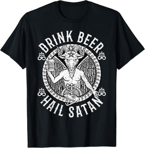 Drink Beer Hail Satan I Satanic Baphomet T-Shirt - T-Shirt | Black