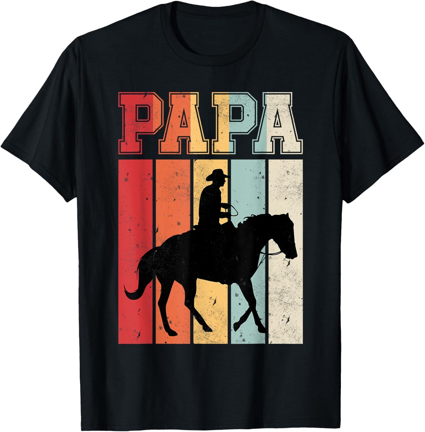 Vintage Horse Riding Papa Retro Gift Father's Day Daddy T-Shirt - T-Shirt | Black