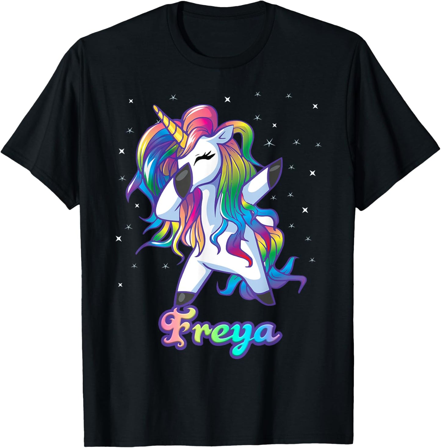 FREYA Name Personalized Custom Rainbow Unicorn Dabbing T-Shirt - T-Shirt | Black