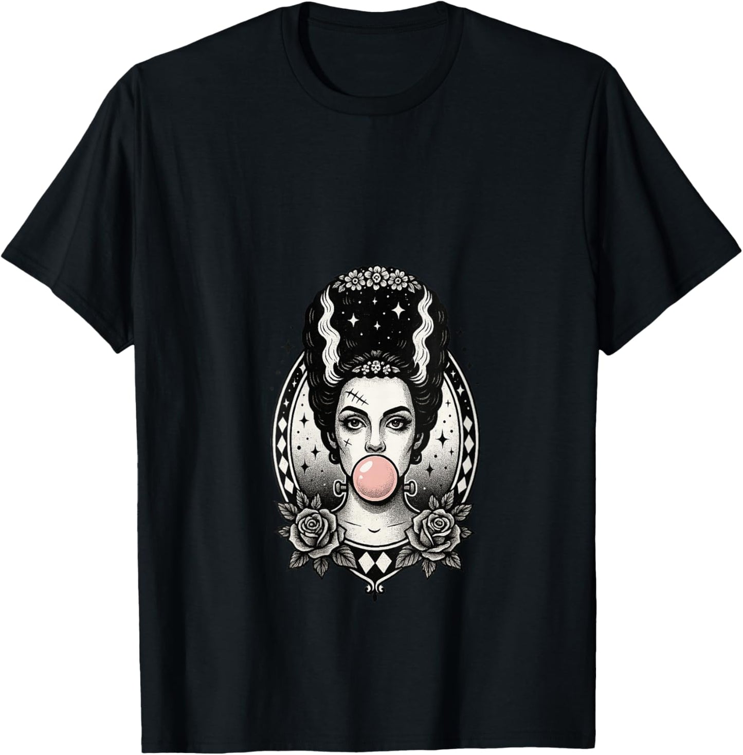 Gothic Monster Bride Bubblegum, Vintage Halloween Aesthetic V-Neck T-Shirt - T-Shirt | Black