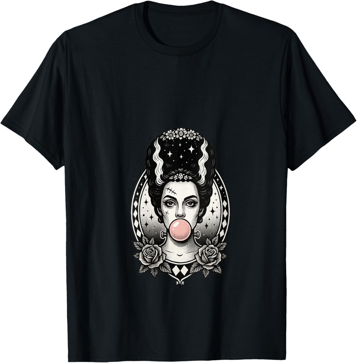 Gothic Monster Bride Bubblegum, Vintage Halloween Aesthetic V-Neck T-Shirt - T-Shirt | Black
