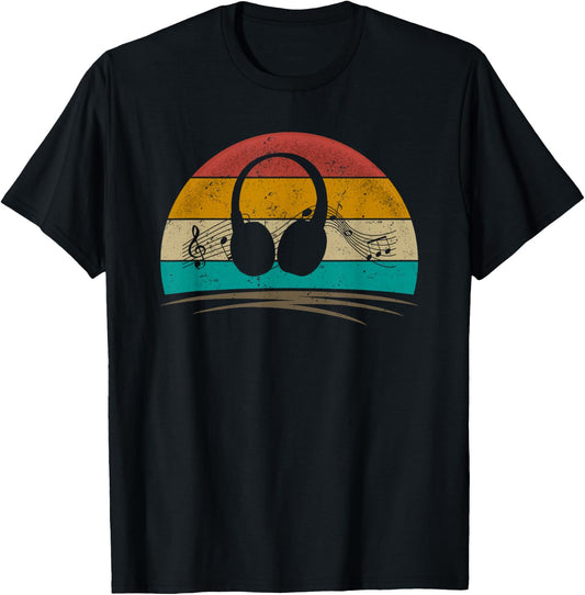 Headphones Retro Vintage 70s Music Lover Men Women Kids T-Shirt - T-Shirt | Black