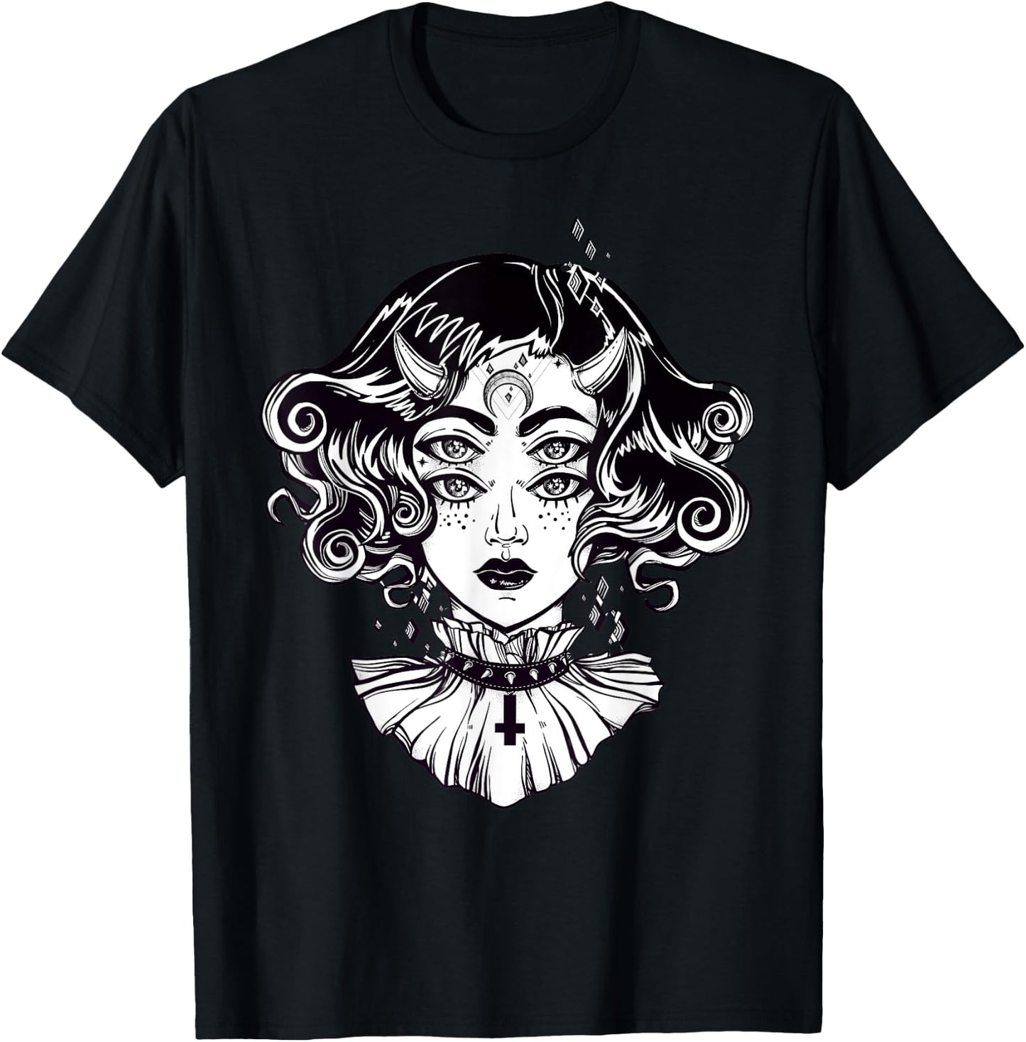 Horned Devil Girl - Satanic Halloween Glitch Goth T-Shirt - T-Shirt | Black