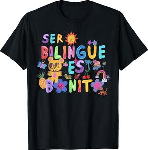 Ser Bilingüe ES Bonito Colorful Teddy Spanish, Bilingual T-Shirt - T-Shirt | Black
