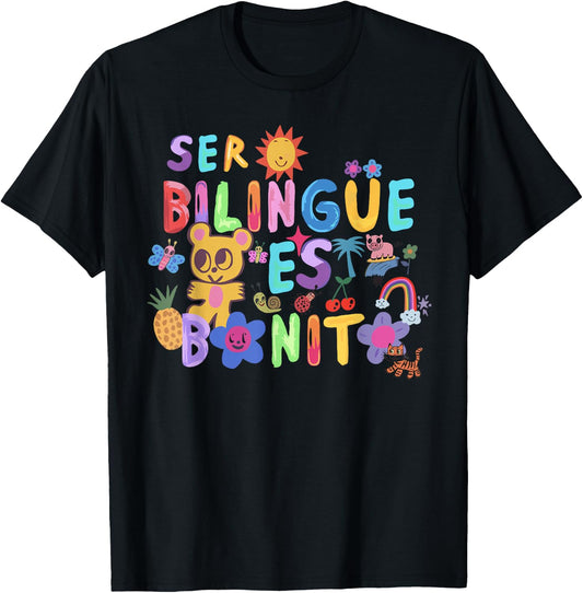 Ser Bilingüe ES Bonito Colorful Teddy Spanish, Bilingual T-Shirt - T-Shirt | Black