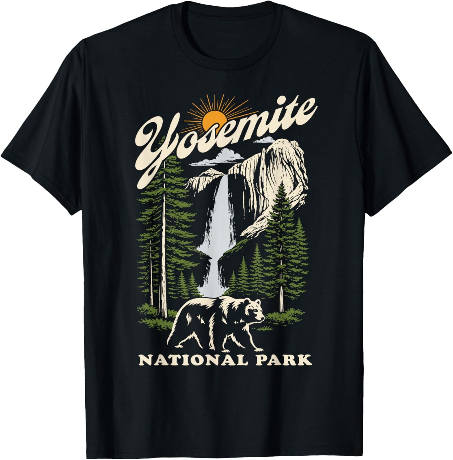 Yosemite National Park Waterfall T-Shirt - T-Shirt | Black