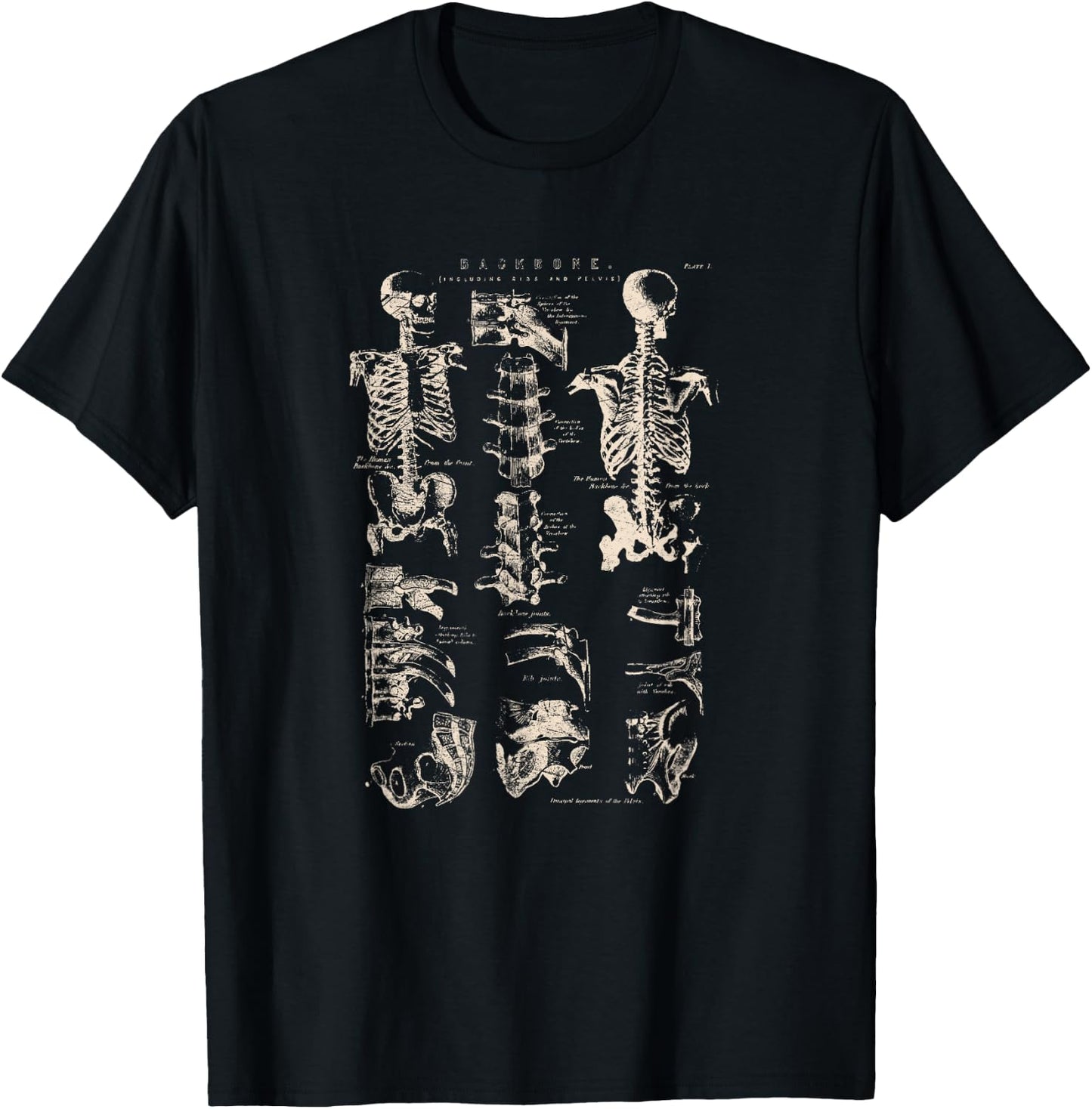 Vintage Backbone Illustration Human Anatomy Medical Science T-Shirt - T-Shirt | Black