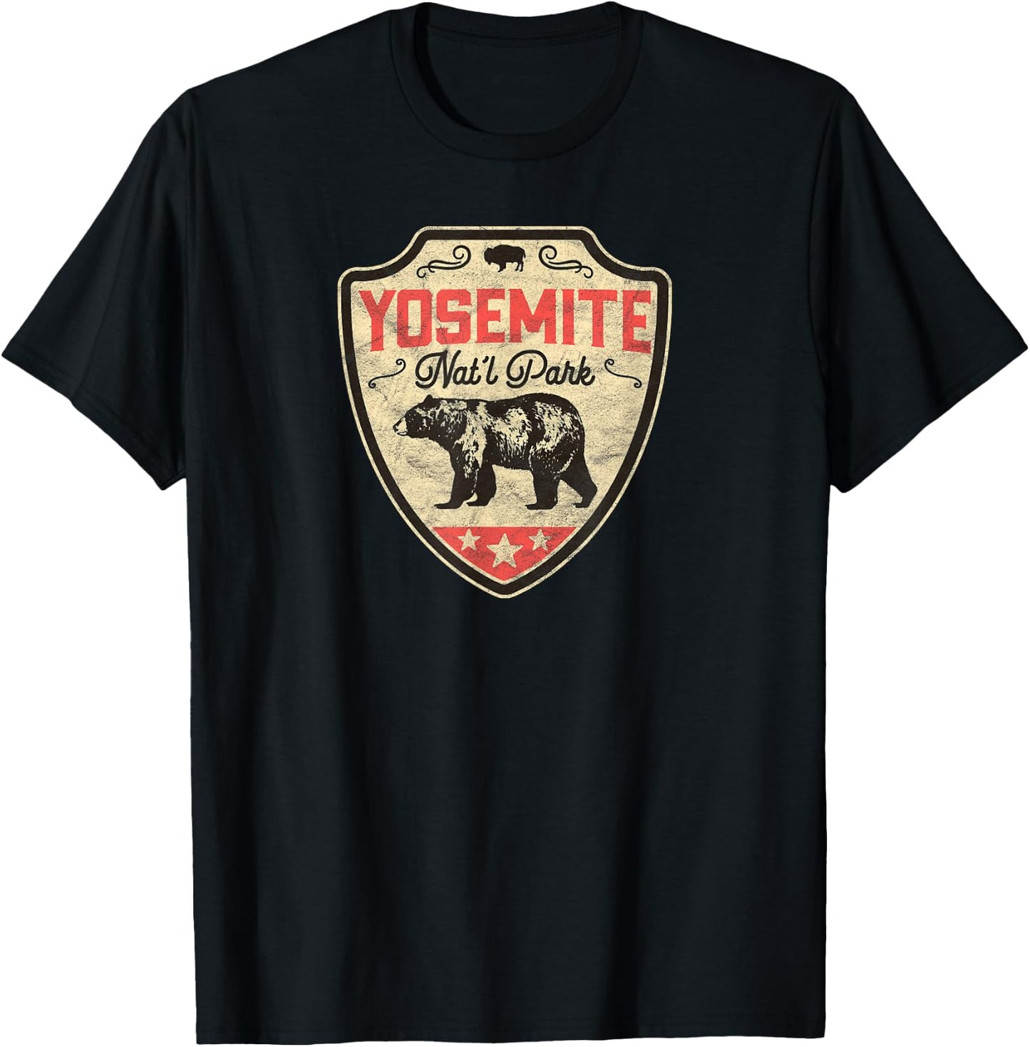 Vintage Yosemite National Park Bear Badge Retro Shirt T-Shirt - T-Shirt | Black