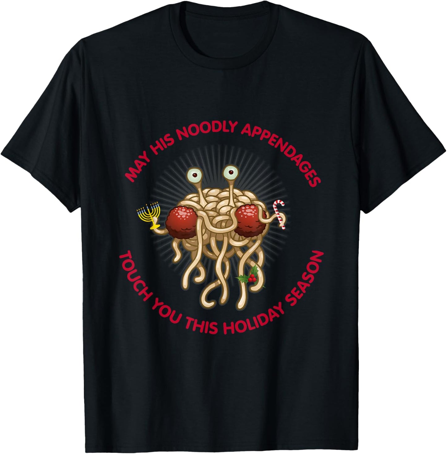 Flying Spaghetti Monster Holiday Pastafarianism Christmas T-Shirt - T-Shirt | Black