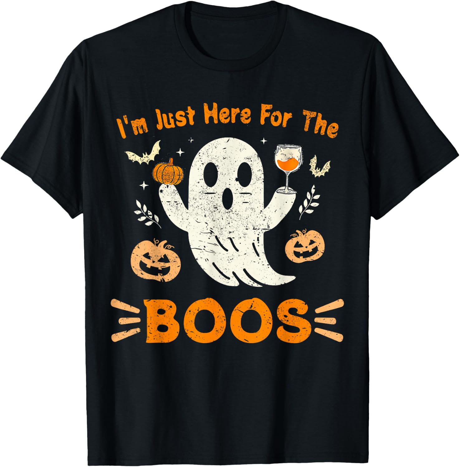 I'm Just Here For The Boos Funny Ghost Retro Halloween T-Shirt - T-Shirt | Black