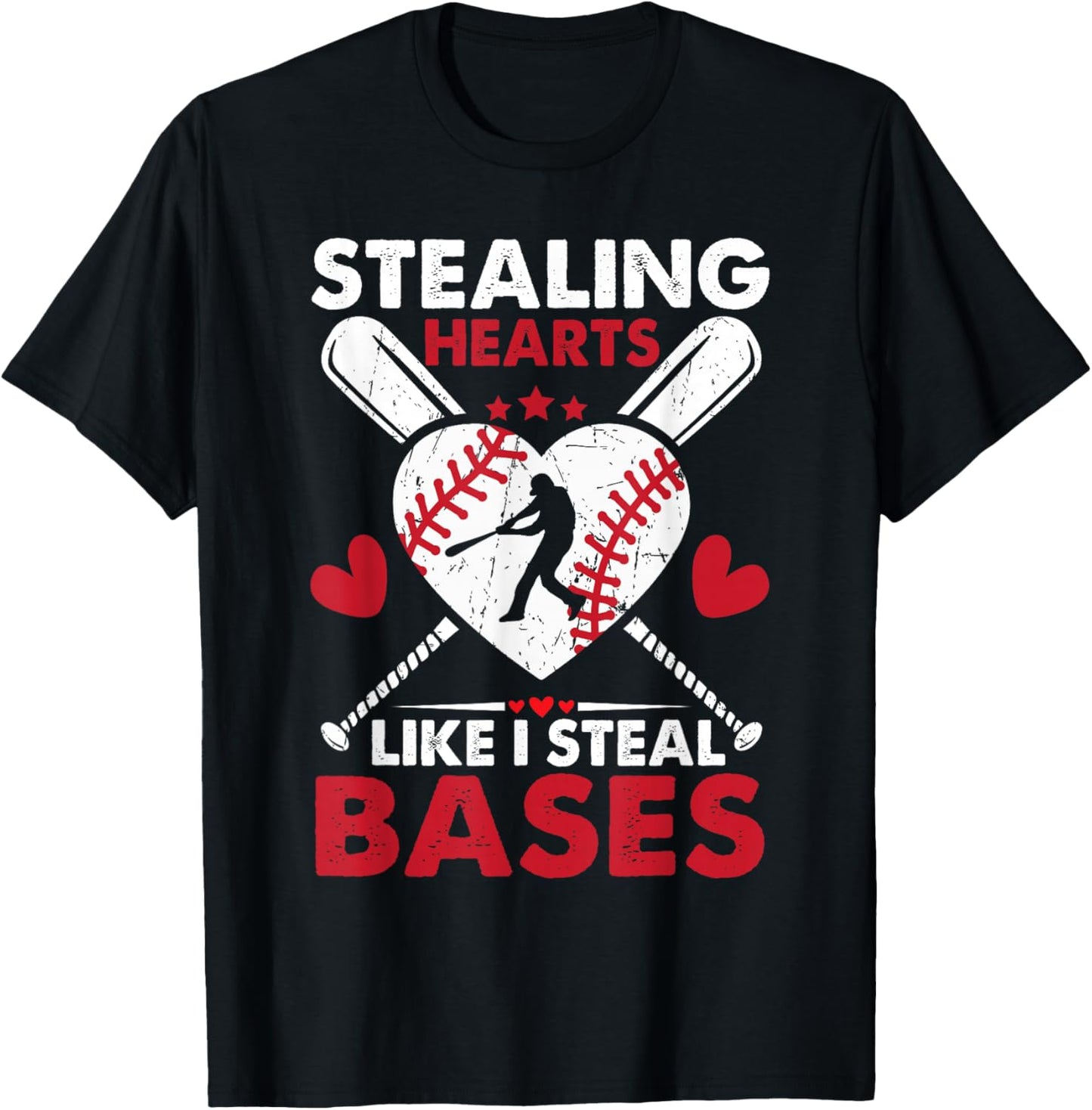 Stealing Hearts Like I Steal Bases, Softball Baseball T-Shirt - T-Shirt | Black