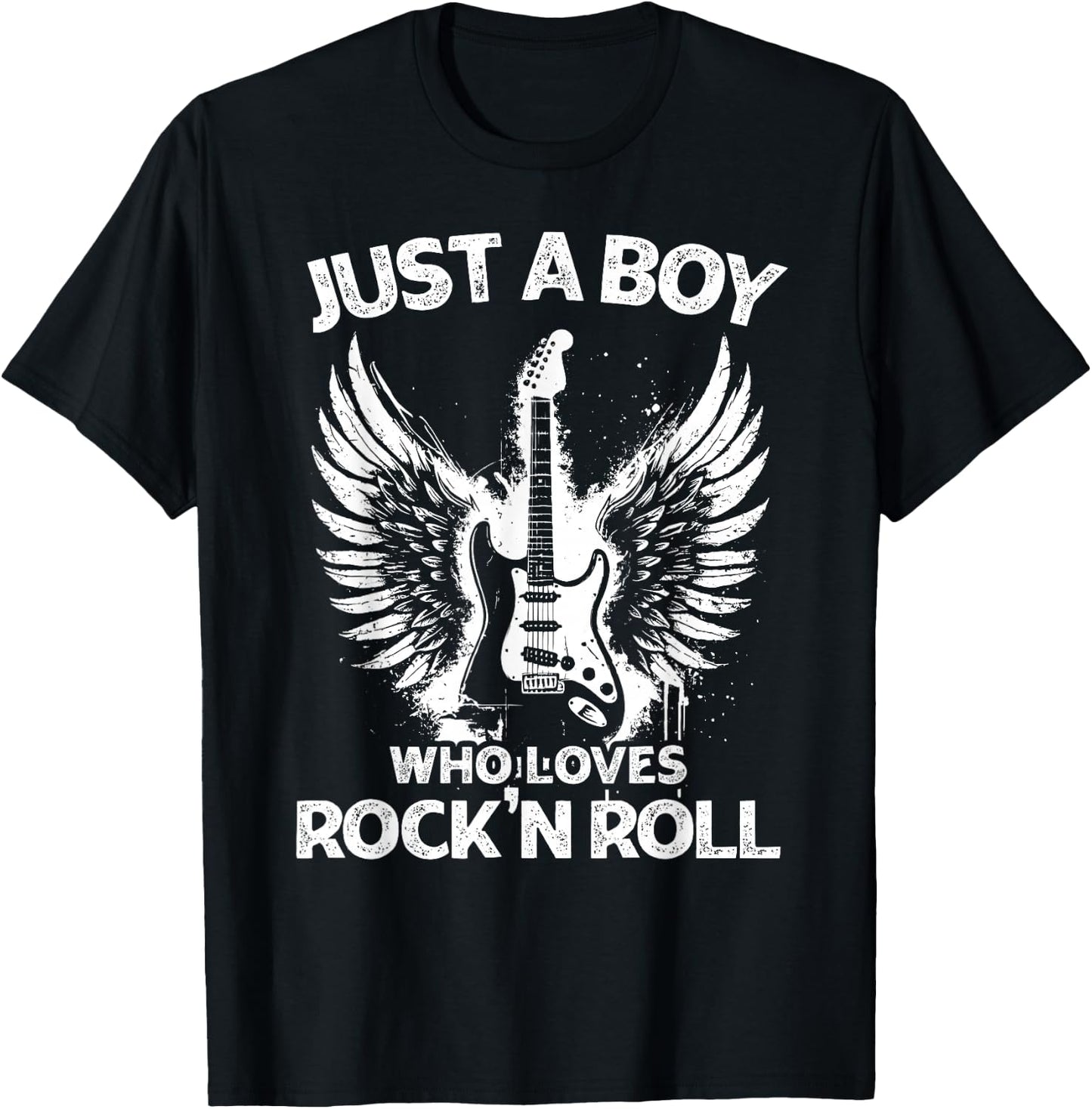 Just A Boy Who Loves Rock And Roll Rock Band Guitar Concert T-Shirt - T-Shirt | Black
