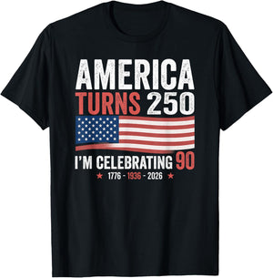 90th Birthday 250th Anniversary USA Patriotic 4th of July T-Shirt - T-Shirt | Black