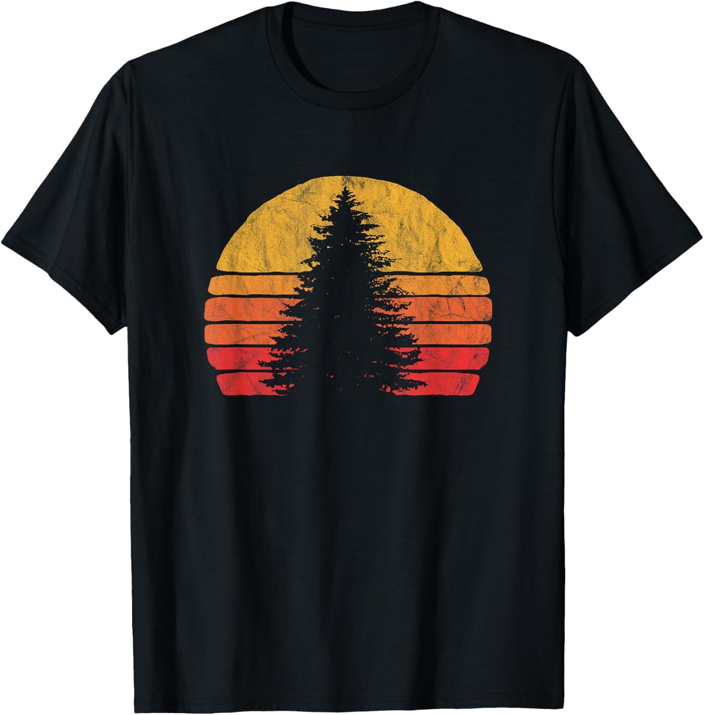 Retro Sun Minimalist Pine Tree Design - Graphic 80's T-Shirt - T-Shirt | Black