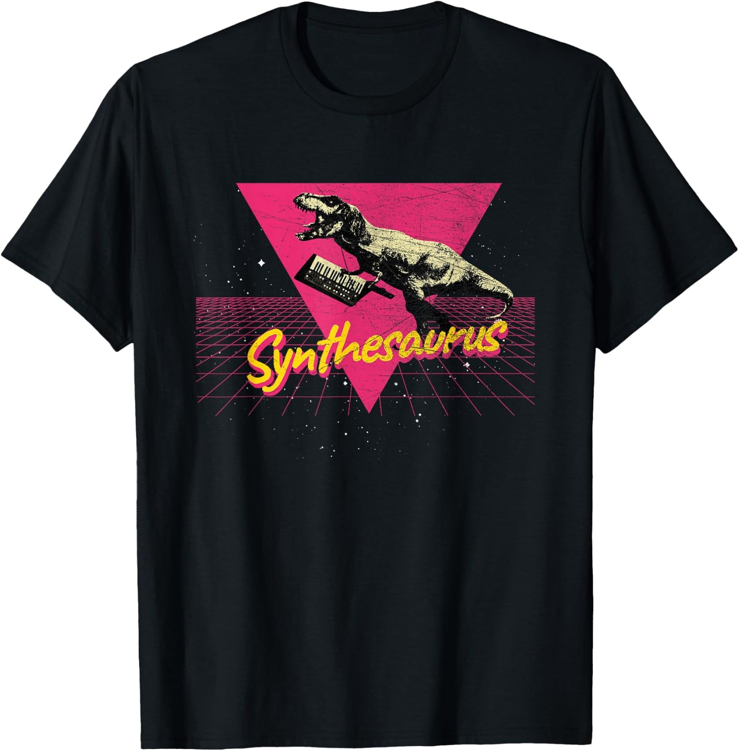 Analog Synth Techno Producer ADSR Nerd Keytar Synthesaurus Funny Synthesizer Nerd Vintage Synth Adults Small Classic Fit Black T-Shirt - T-Shirt | Black
