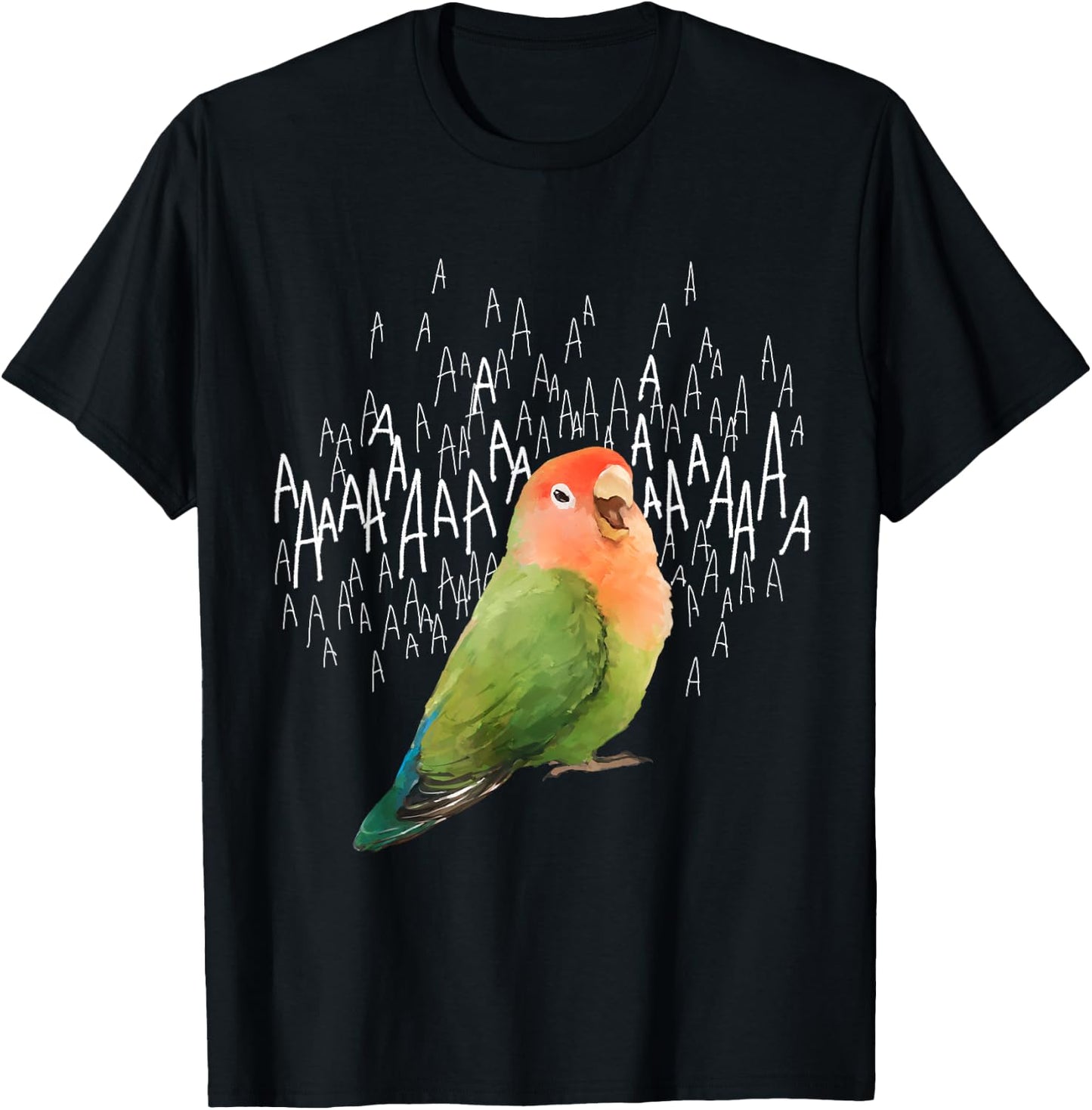 Birbber -Adults & Kids Black Screaming Lovebird (Green Peachfaced) Cotton 100% Modern Cartoon T-Shirt - T-Shirt | Black