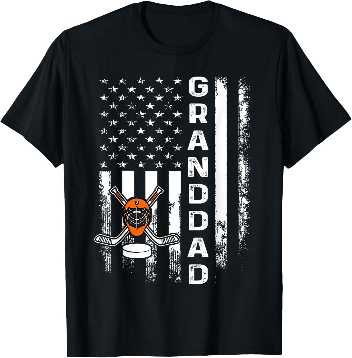 Ice Hockey Granddad America Flag Men Women Christmas Xmas T-Shirt - T-Shirt | Black