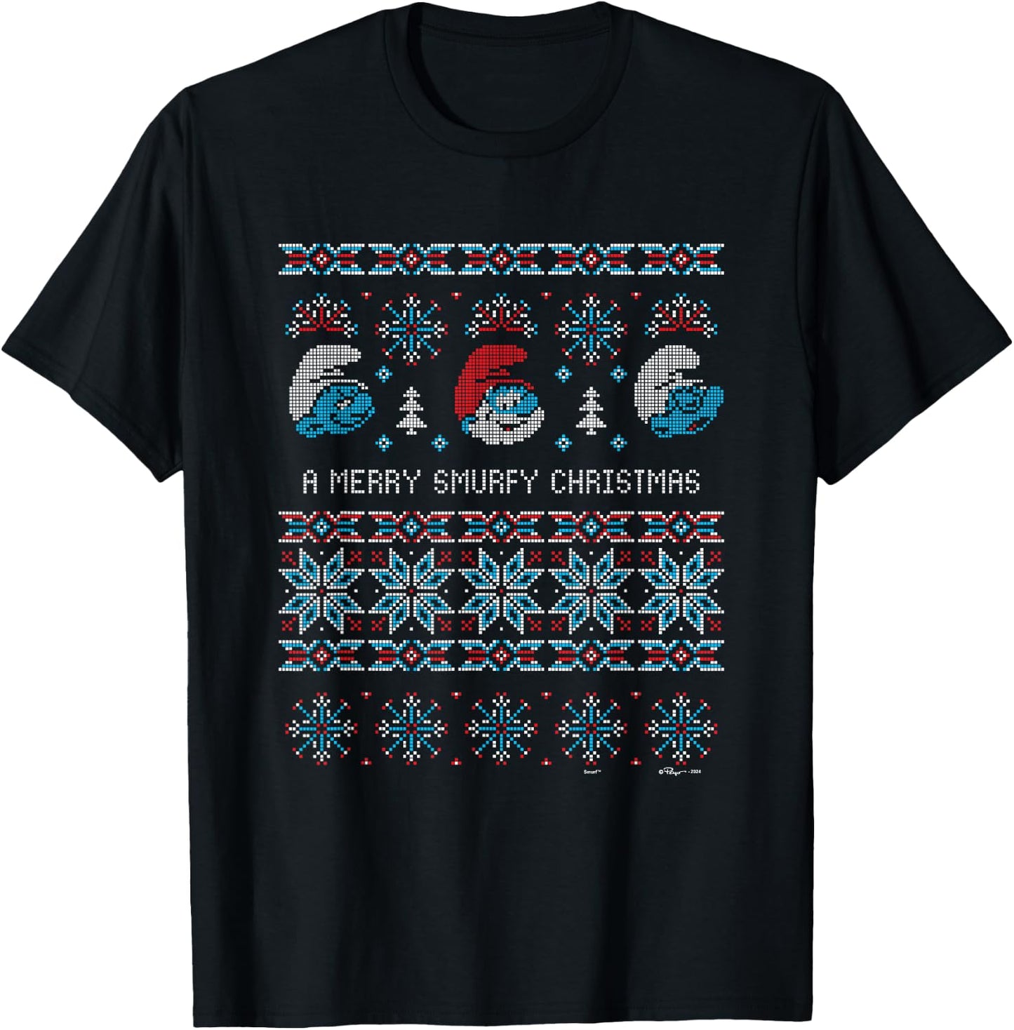 The Smurfs Christmas A Very Smurfy X-Mas Ugly Sweater T-Shirt - T-Shirt | Black