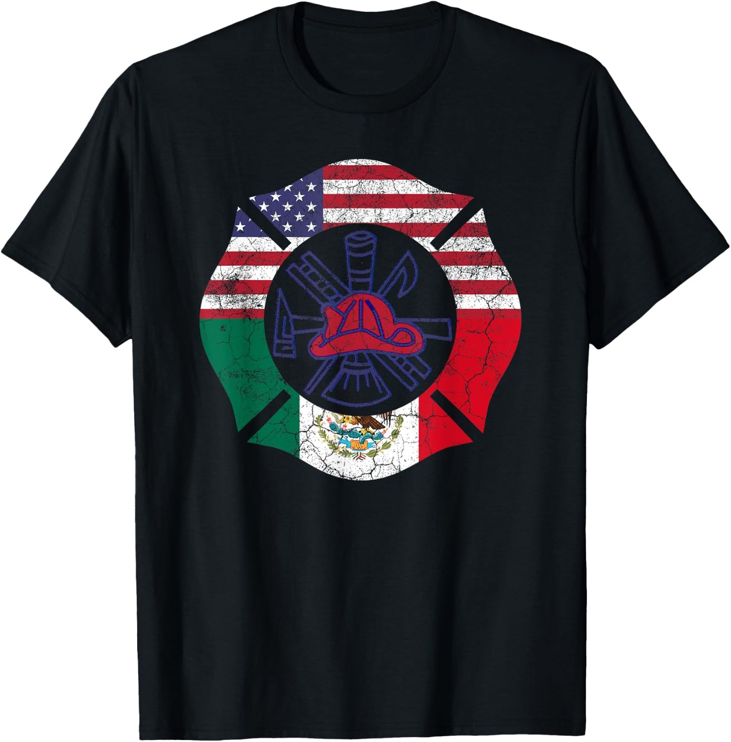 Cinco De Mayo Shirt Firefighter Mexican American Flag Gift Women Men T-Shirt - T-Shirt | Black