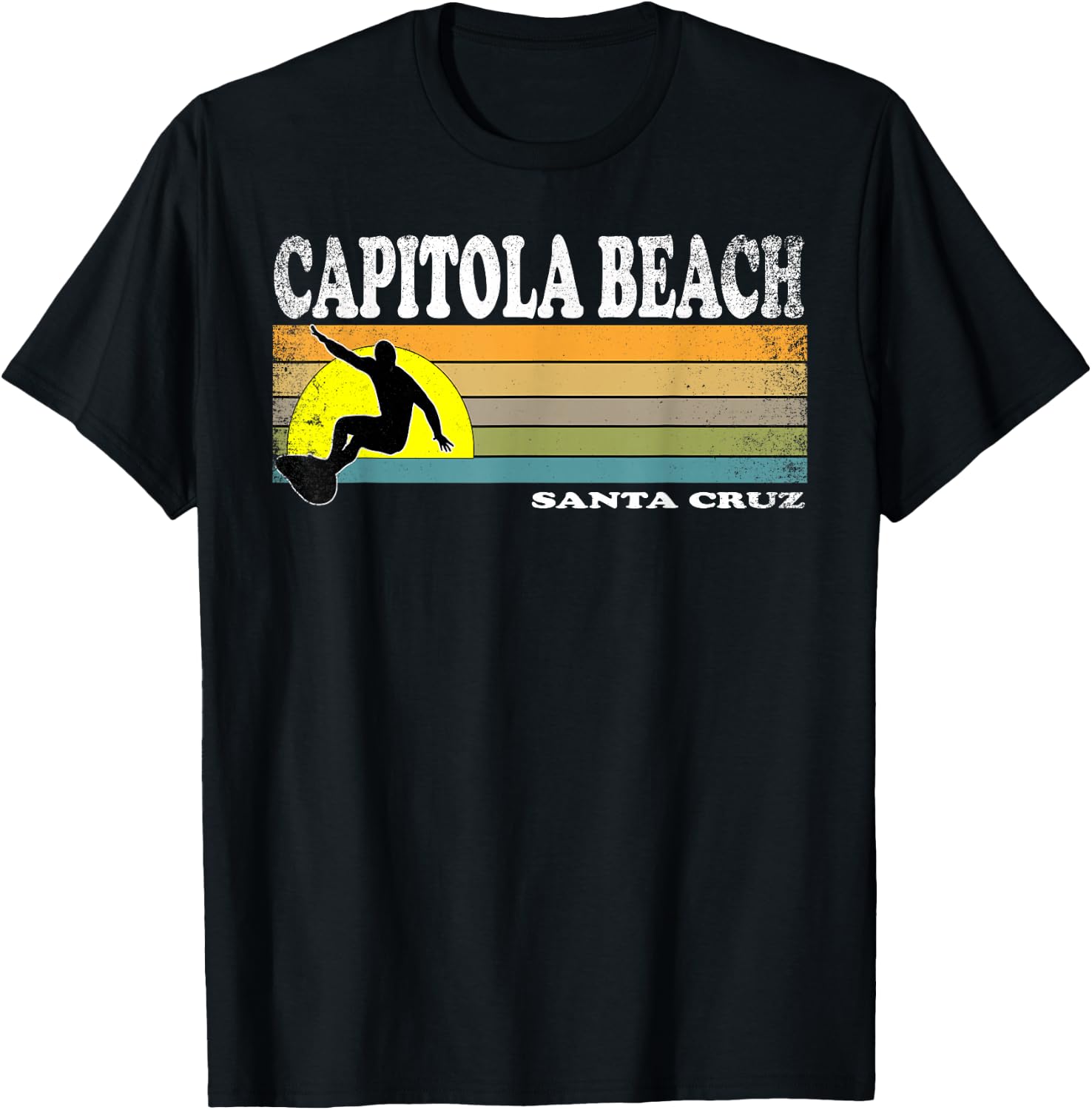 Vintage Capitola Beach Santa Cruz Retro California Surfer T-Shirt - T-Shirt | Black