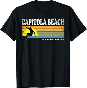 Vintage Capitola Beach Santa Cruz Retro California Surfer T-Shirt - T-Shirt | Black