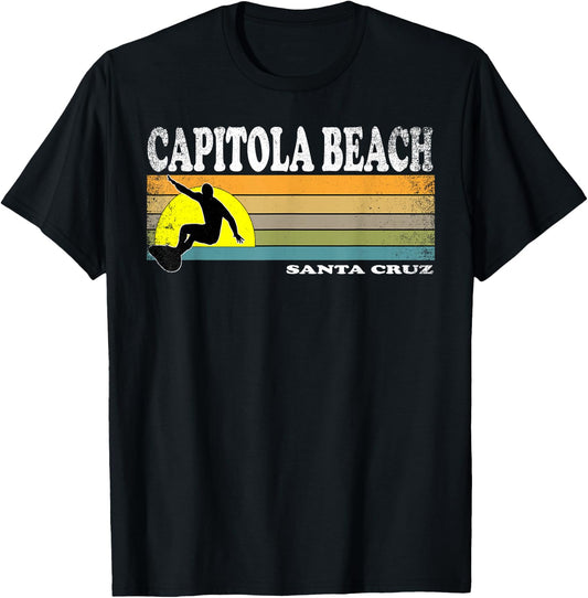 Vintage Capitola Beach Santa Cruz Retro California Surfer T-Shirt - T-Shirt | Black