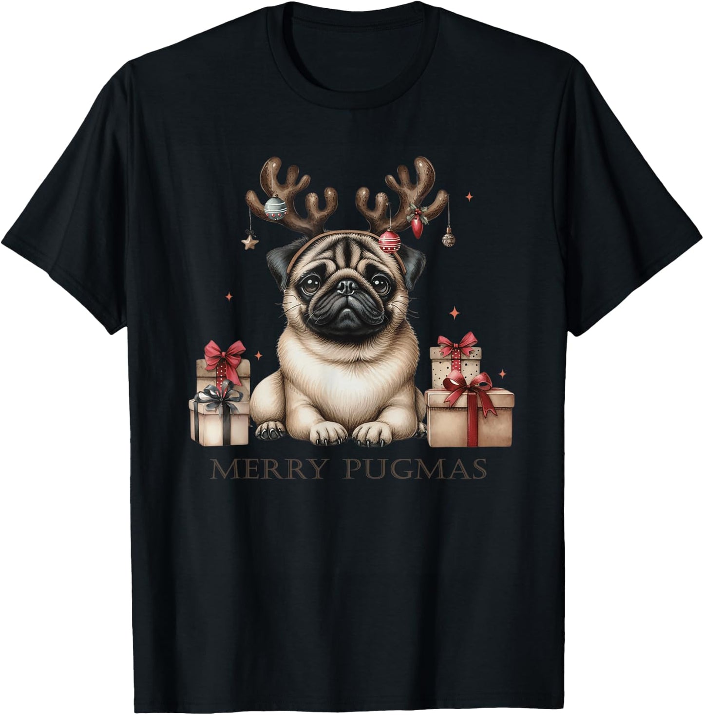 Funny Pug Merry Pugmas Xmas Dogs PugsLove Boys Girls Kids T-Shirt - T-Shirt | Black