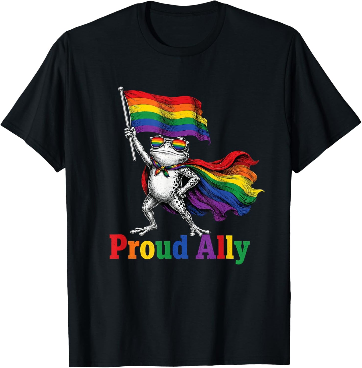 Proud Ally Rainbow Frog Pride Flag Funny LGBTQ Supporter T-Shirt - T-Shirt | Black