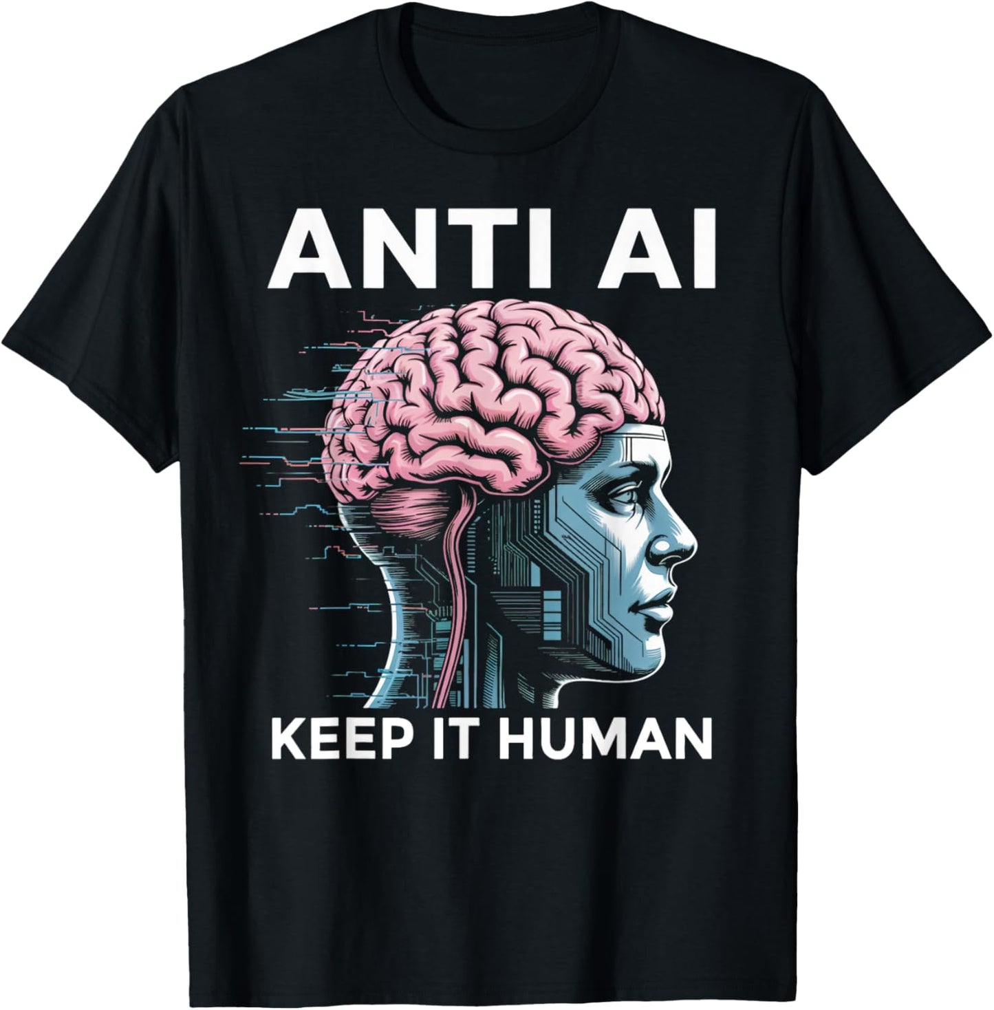 Anti AI Robot Machine Data Prompt Engineer AI T-Shirt - T-Shirt | Black