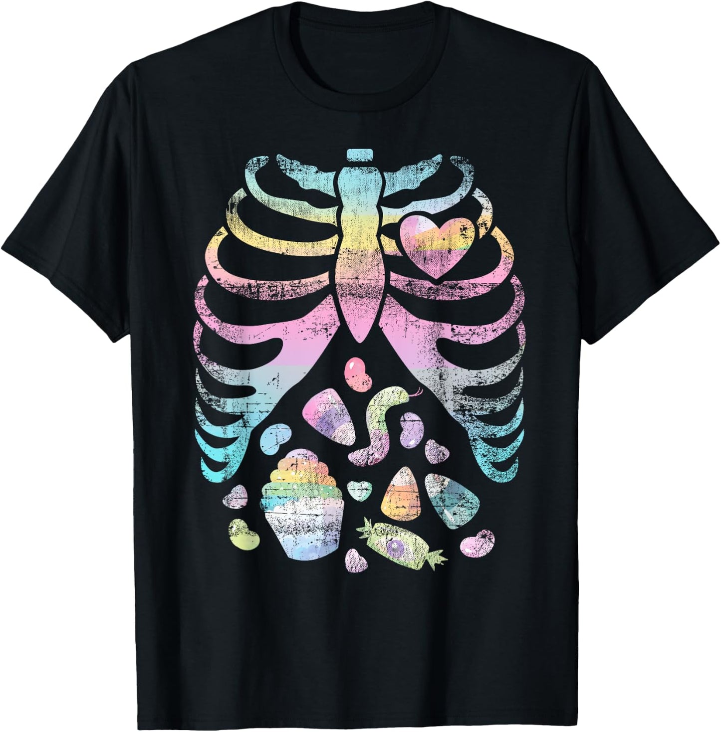 Pastel Goth Skeleton Halloween Rainbow Gift T-Shirt - T-Shirt | Black