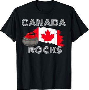 Canada Rocks Curling Team Support Proud Canada Flag T-Shirt - T-Shirt | Black
