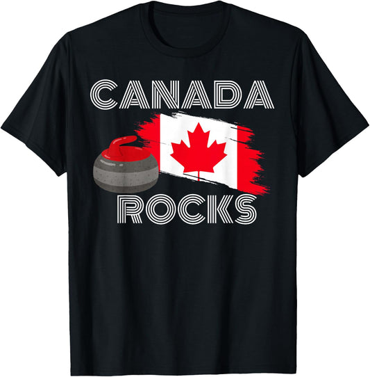 Canada Rocks Curling Team Support Proud Canada Flag T-Shirt - T-Shirt | Black