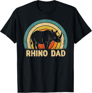 Rhino Dad Dad Father's Day Vintage Style Rhino Dad Dad Daddy T-Shirt - T-Shirt | Black