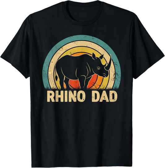 Rhino Dad Dad Father's Day Vintage Style Rhino Dad Dad Daddy T-Shirt - T-Shirt | Black