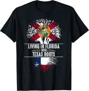 Florida Home Texas Roots State Tree Flag Shirt Love Gift T-Shirt - T-Shirt | Black