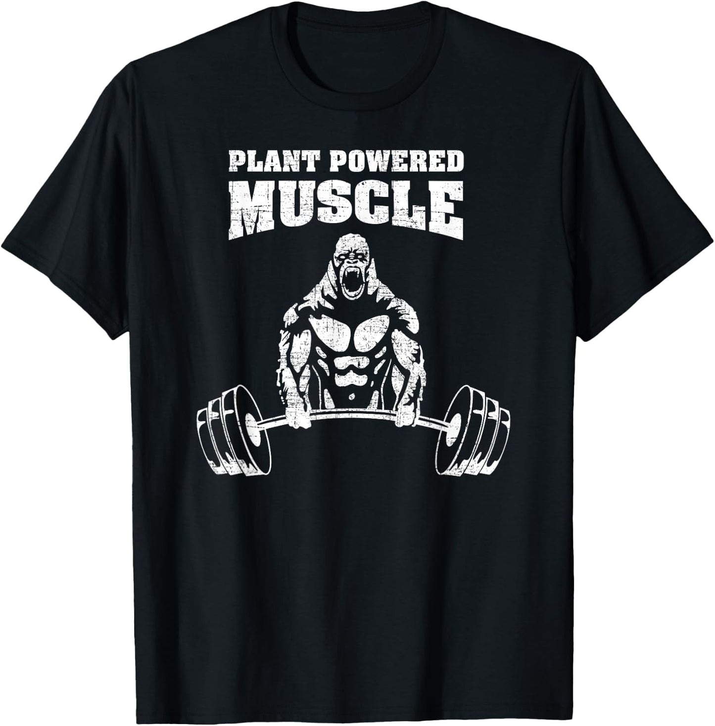 Plant Powered Muscle Vegan Power Bodybuilding Gym Slogan T-Shirt - T-Shirt | Black