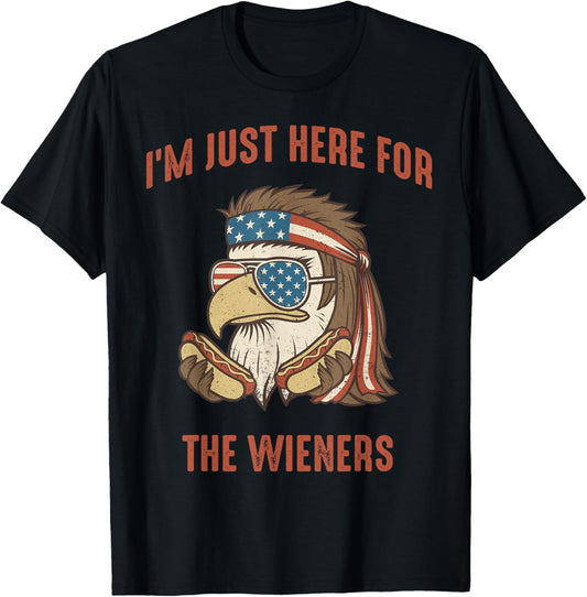 I'm Just Here for The Wieners Mullet Eagle Hot Dogs Funny T-Shirt - T-Shirt | Black